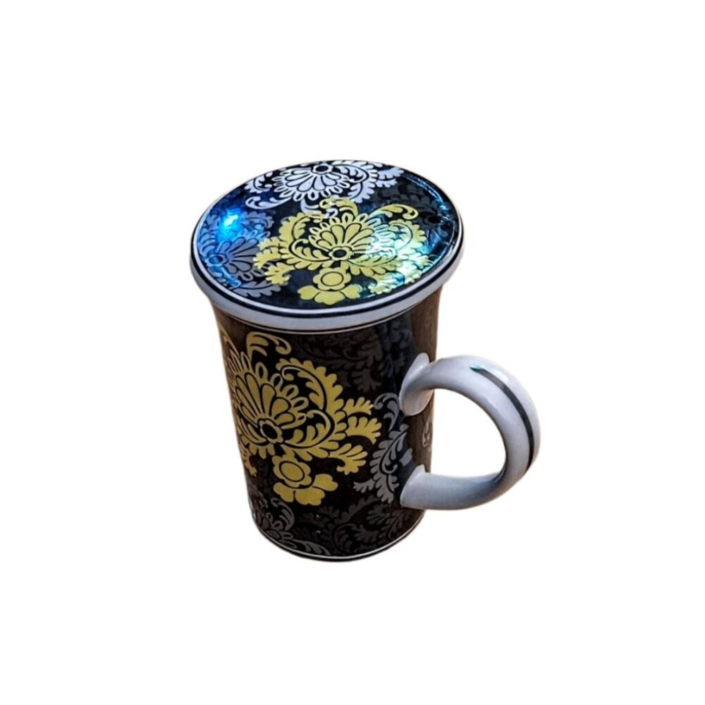 Vera Bradley Baroque 8 Oz Porcelain Coffee Tea Mug with Matching Lid